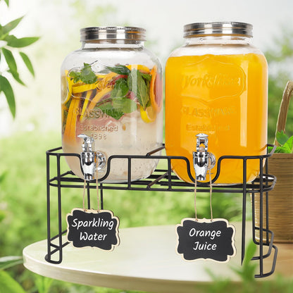 2 PACK 1 Gallon Glass Drink Dispensers, Beverage Dispenser With Stand