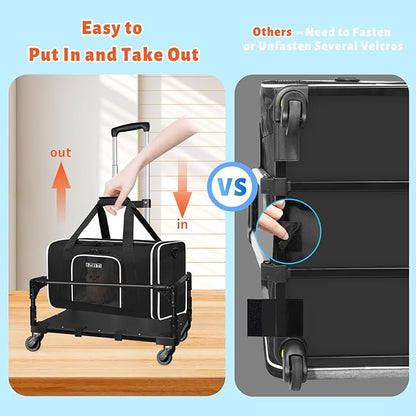 Petskd Small Pet Carrier with Wheels(18" L x 11" W x 11" H), Delta/American/United Airlines Approved, Rolling Pet Carrier for Small Dogs & Cats (Black)