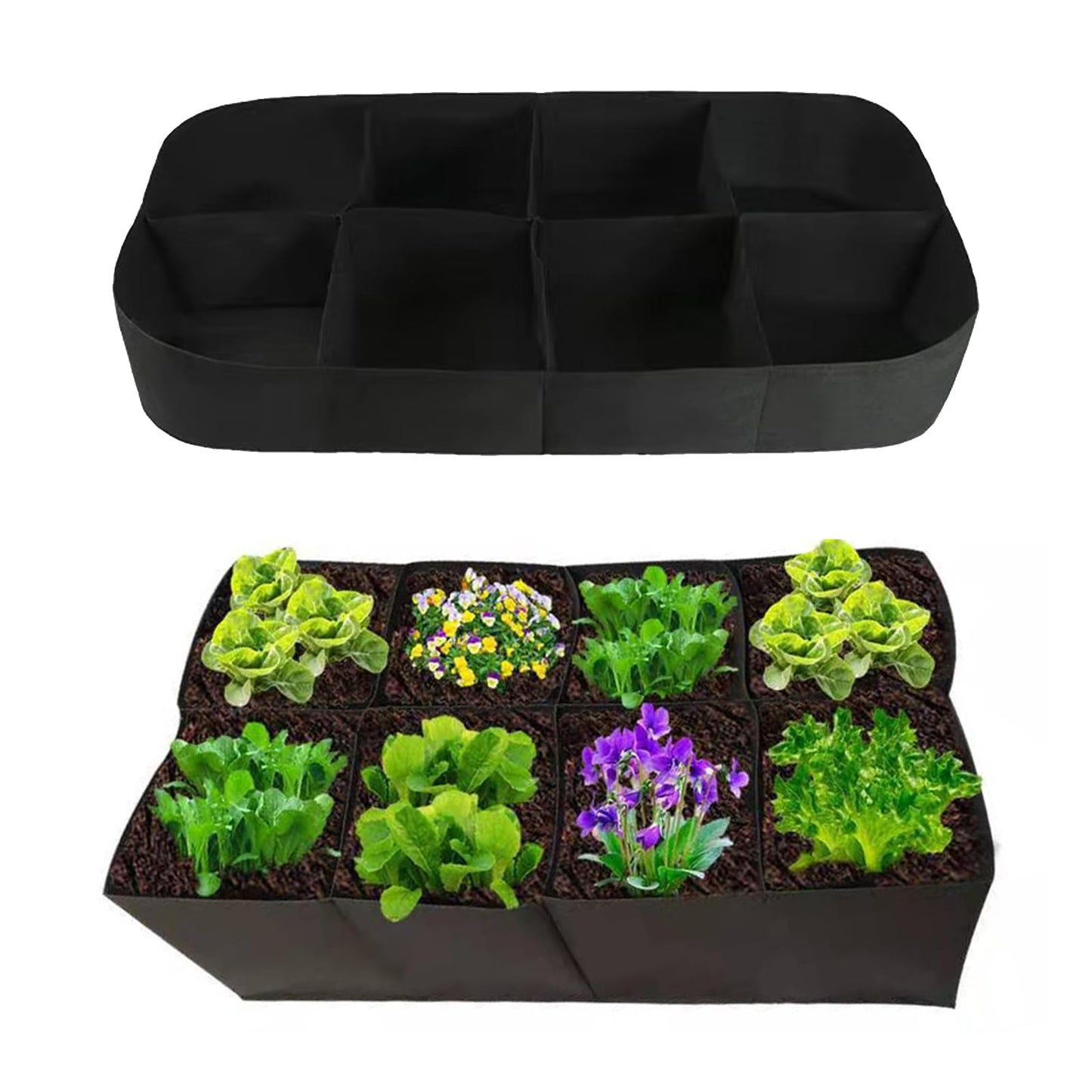 ZUDKSUY 2Pack 128 Gallon Fabric Raised Garden Bed 8 Grids 6x3x1Ft Plant Grow Bags, Square Planters for Outdoor Plants Growing Herbs Flowers Vegetables Potato Grow Bags Outdoor Indoor Gardening