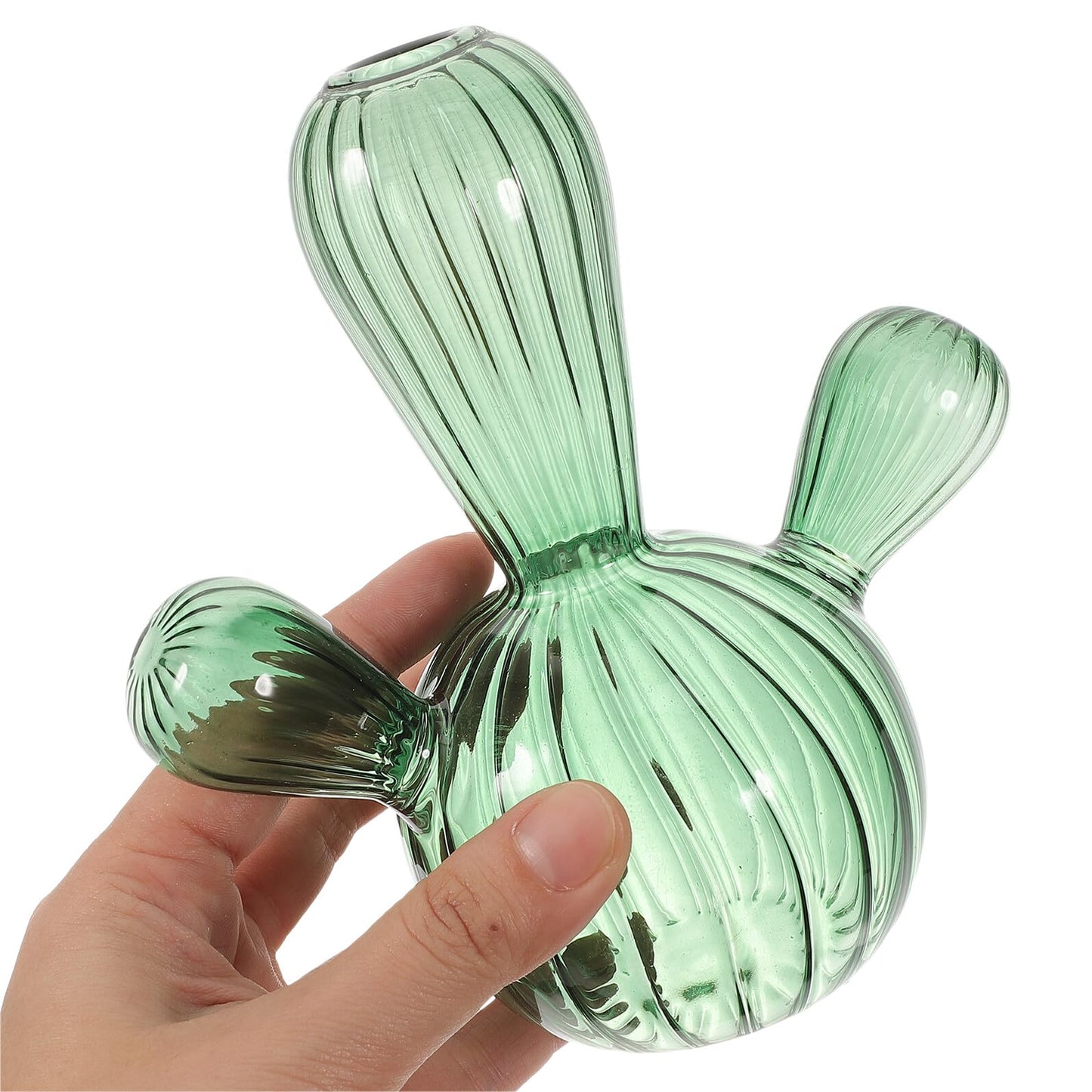 Ipetboom Cactus Shaped Glass Vase Decorative Terrarium Jar Hydroponic Plant Container for Home Décor Green Glass Vase Ornament for Tabletop and Indoor Gardening