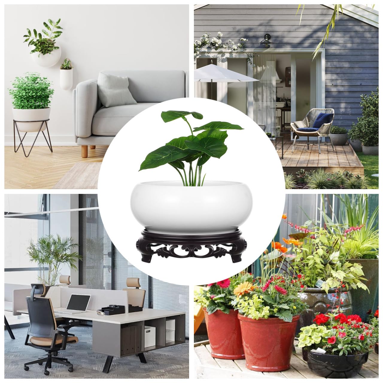 Toddmomy 6.3 Inch Lotus Ceramic Bowl Planter, Hydroponic Pot with Detachable Base, No Drainage Hole Container for Indoor Zen Decor, Office Desktop Water Gardening