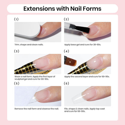 Beetles Builder Gel for Nails-3 Colors 9 in 1 Nail Extension Sculpting Building Clear Nude Pink Hard Gel Kit with Base Top Coat for Pros Women,UV & LED Lamp Cured Needed
