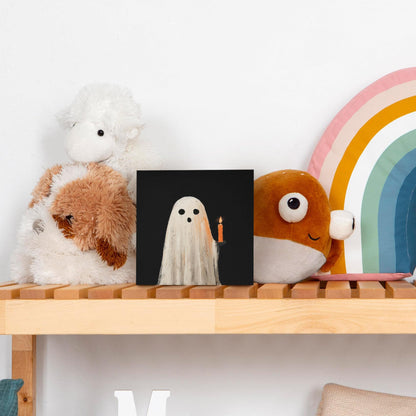 KFXHANGD Halloween Ghosts Wooden Box Sign Desk Decor, Fall Thanksgiving Decoration, Black Fall Ghosts Decoration for Home Office, Black Halloween Ghost Shelf Desk Decor 5x5 Inch