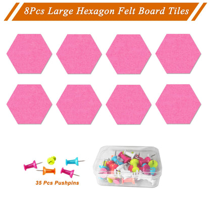HULAVO Large Hexagon Felt Cork Board Tiles, Self Adhesive DIY Felt Bulletin Board Pin Board with 35 Pushpins for Office School Home Wall Decor Stickers Memos Photos Display(Pink)