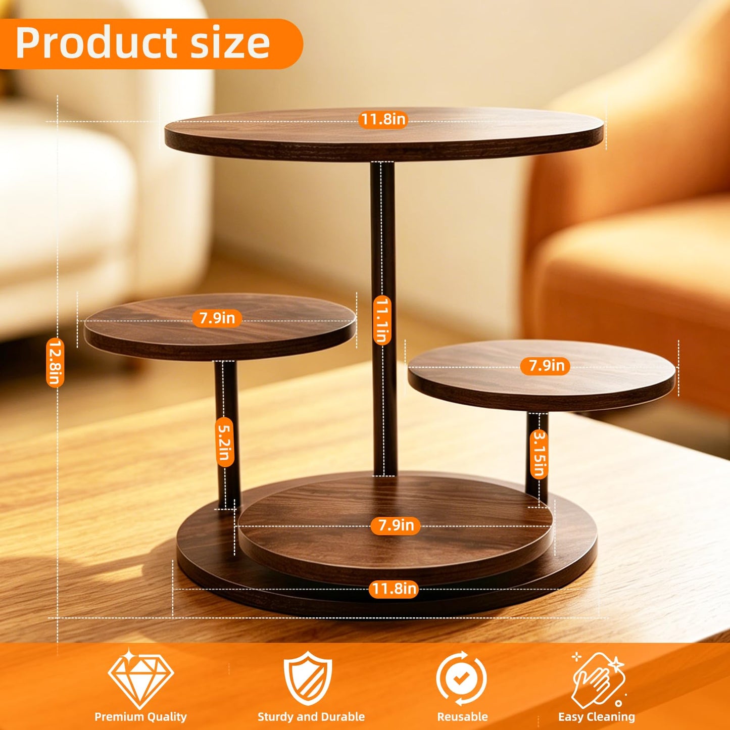 4 Tier Round Cupcake Tower Stand for 50 Cupcakes, 360° Rotating Wood Cake Stand with Tiered Trays, Farmhouse Cookie Stand for Dessert Table Display for Wedding Birthday Baby Shower Tea Party ﻿