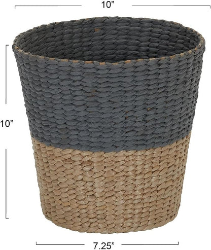 Household Essentials 2‑Tone Cattail Waste Bin with Handwoven Fibers and Metal Frame, Natural and Cream
