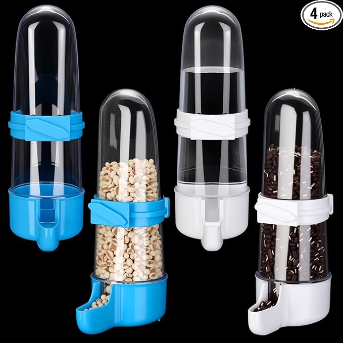 Weewooday 4 Pieces Automatic Bird Feeder Cage Water Dispenser Bird Water Feeder Hamster Cage Waterer Accessory Drinker Bottle for Hamster Parrot(Trendy Style,Blue, White,280 ml)