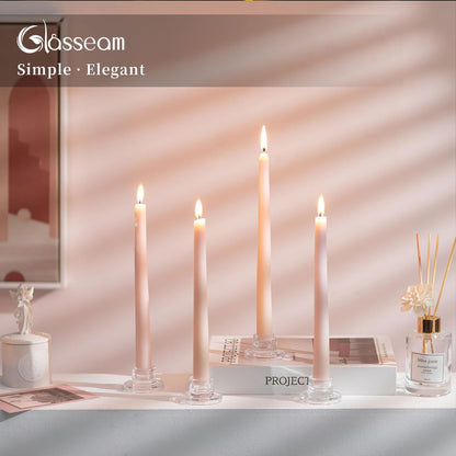 Glasseam Glass Tapered Candlestick Holders: 10Pcs Small Taper Candle Holders Bulk Clear Candle Sticks Holder Decor Short Modern Candle Holder for Table Centerpiece Wedding Christmas Dinner Party