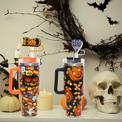 16PCS Halloween Straw Toppers for Stanley Cups, Cute Silicone Straw Cover Cap for Stanley 30&40 Oz Tumbler, Reusable Soft Straw Protectors Drinking Straw Caps for 10 mm Straws
