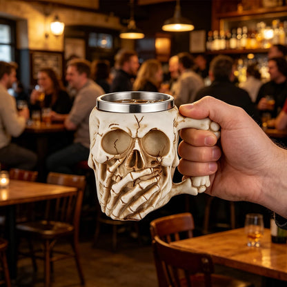 AsAlways Stainless Steel Skull Beer Mug Gothic Beer Stein Novelty Drinking Cup for Wine Coffee Halloween Accessory Gift 400ML/13.5OZ
