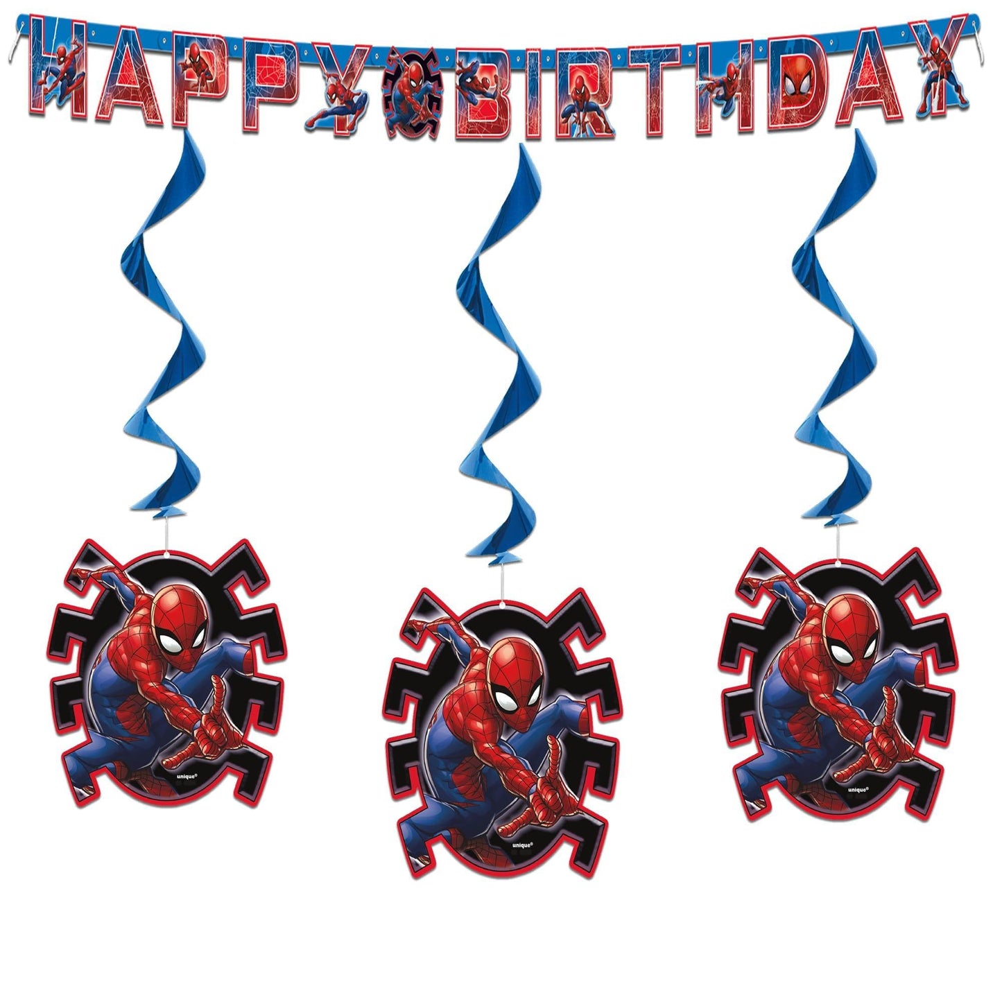 Unique Spider-Man Party Decorations | Swirl Decor Set | Officially Licensed | Jointed Banner and Hanging Swirls | Birthday Decor For Kids, Photo Backdrops, Party Rooms