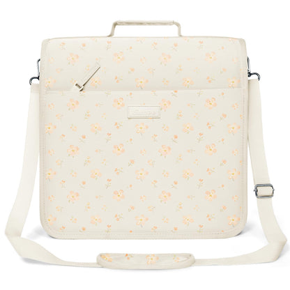 SUNEE Zipper Binder 3 Ring, 3 Inch O-Ring with Handle and Shoulder Strap, 600-Sheet Capacity, 5-Tab Expanding File Folder, Multi-Pockets for Middle School Organizer Binder with Zipper, Pink Floral