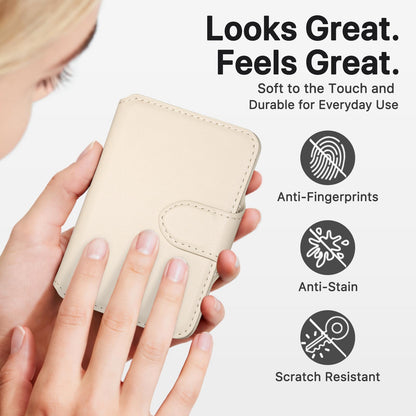 MEFON for MagSafe Wallet, Magnetic Phone Wallet RFID Blocking, Slim 5-8 Card Holder with Cash Slot & Clear ID Window, Minimalist Mag Safe Wallets for iPhone 17/16/15/14/13/12 Series, Oatmeal Beige