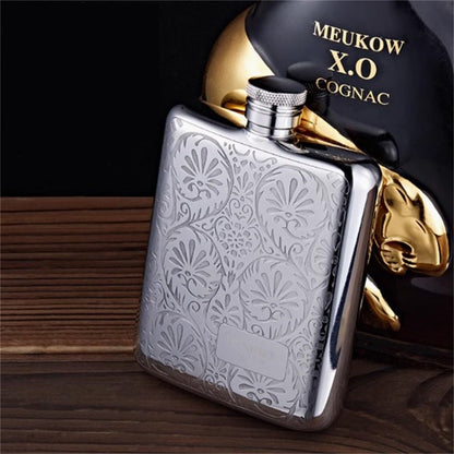 Octaville Whiskey Flask Gift Set for Men - Engraved Leather Hip Flask with Gift Box, Funnel & Polishing Cloth | Ideal Groomsmen Gifts, Father’s Day Presents, Birthday Gifts for Him