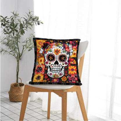 NenuVainl Throw Pillow Covers 18x18 Set of 2, Sugar Skull Cushion Covers, Decorative Square Pillowcases for Couch, Bedroom, Living Room