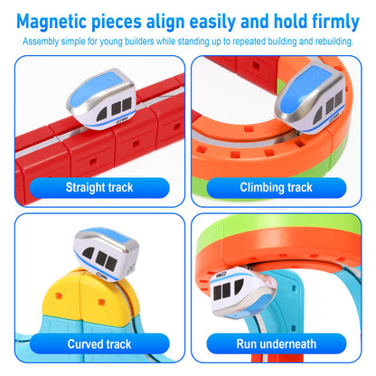 Hestiasko Magnetic Train Set for Kids, 3D Electric Train Set, Modular DIY Building Track Toy with Vertical Climb & Upside Down Action, STEM Educational Toy Gift for Boys Girls Ages 3+