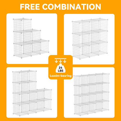 HUBSON Wire Cube Storage Organizer, Book/Toy/Craft/Potted Plants and petCloset Organizers and Storage Shelves, 20-Cube Freely Combinable Metal Grids Storage Shelf, White Iron