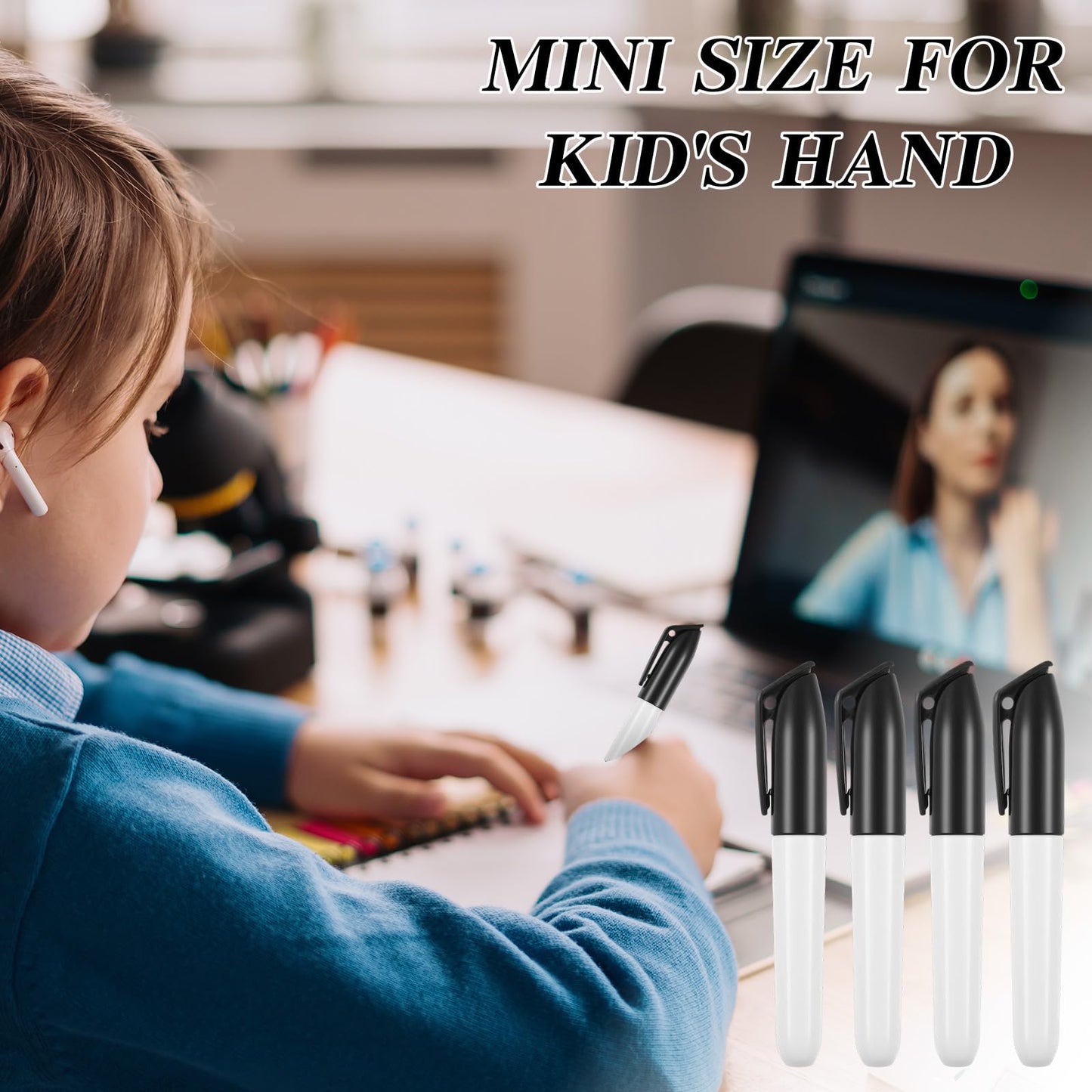 JOUTYFOR 100 Pcs Mini Dry Erase Markers for Nurses Badge Erasable Whiteboard Markers with Cap Back to School Low Odor Dry Erase Pens for Office Classroom Supplies (Black Ink)