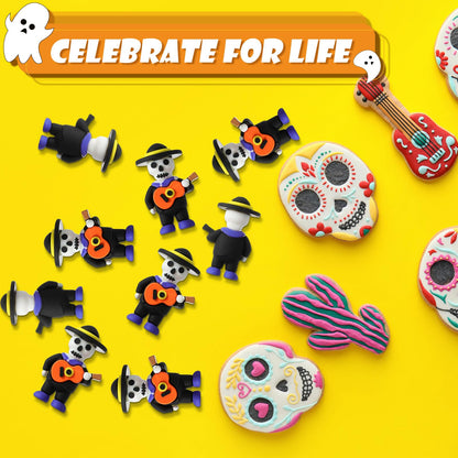 VioraWhite 50 Pcs Halloween Day of The Dead Mini Figurines Little Día De Muertos Figures Mariachi Band Mini Skeleton Skull Statue for Hide and Seek Props Window Desk Kitchen Decorations Party Gifts