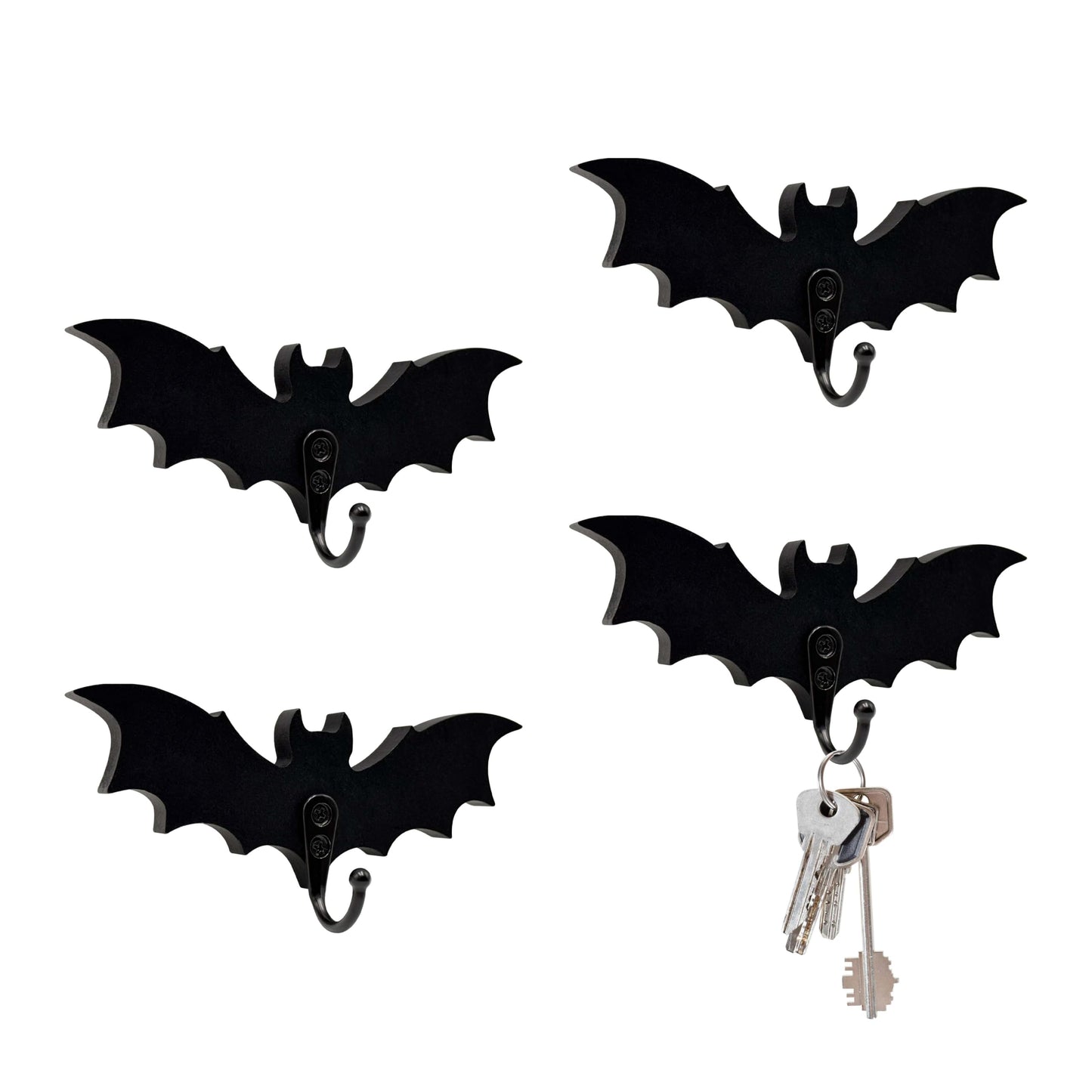 4 Pcs Wooden Bat Wall Hook For Keys Hat Bag Towel Clothes, Mini Bat Hanger Wall Mounted With 4 Hooks, Gothic Home Decor For LivingRoom Bedroom Bathroom Kitchen Gothroom Halloween Gothic Decoration