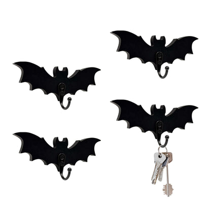 4 Pcs Wooden Bat Wall Hook For Keys Hat Bag Towel Clothes, Mini Bat Hanger Wall Mounted With 4 Hooks, Gothic Home Decor For LivingRoom Bedroom Bathroom Kitchen Gothroom Halloween Gothic Decoration