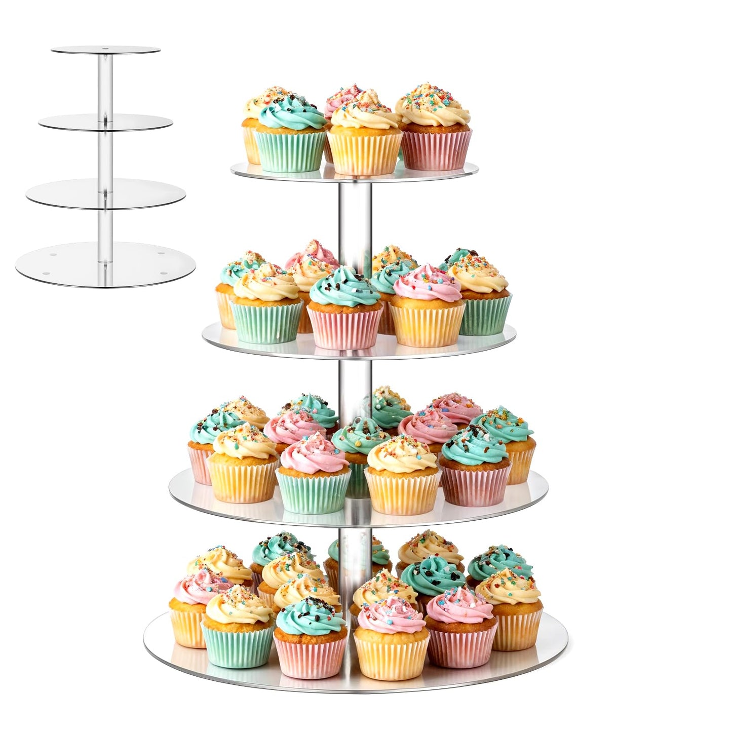4 Tier Acrylic Cupcake Stand, Cupcake Tower Stand Clear Dessert Tower
