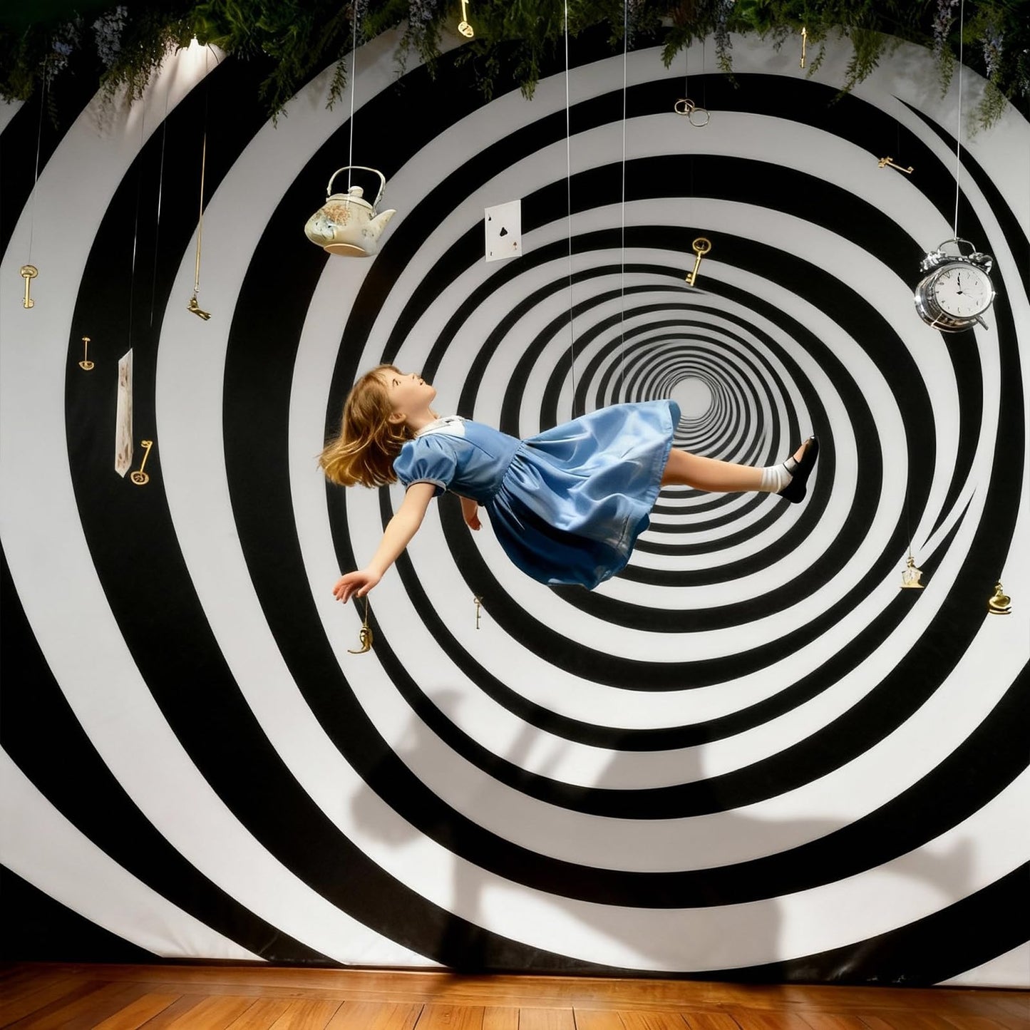 Preboun 6 x 5 ft Wonderland Party Decorations Wonderland Photo Backdrop Fairy Swirl Background for Birthday Baby Shower Tea Party Photo Props(Black, White)