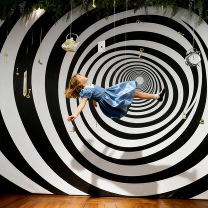 Preboun 6 x 5 ft Wonderland Party Decorations Wonderland Photo Backdrop Fairy Swirl Background for Birthday Baby Shower Tea Party Photo Props(Black, White)