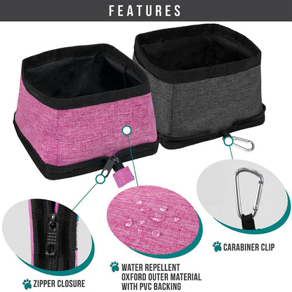 PetAmi Collapsible Dog Bowls 2 Pack, Food and Water Bowls Travel Set, Portable Pet Dish No Spill, Foldable Lightweight BPA Free Leakproof Bowls, Camping Hiking Walking Outdoor Gear Accessories, Black
