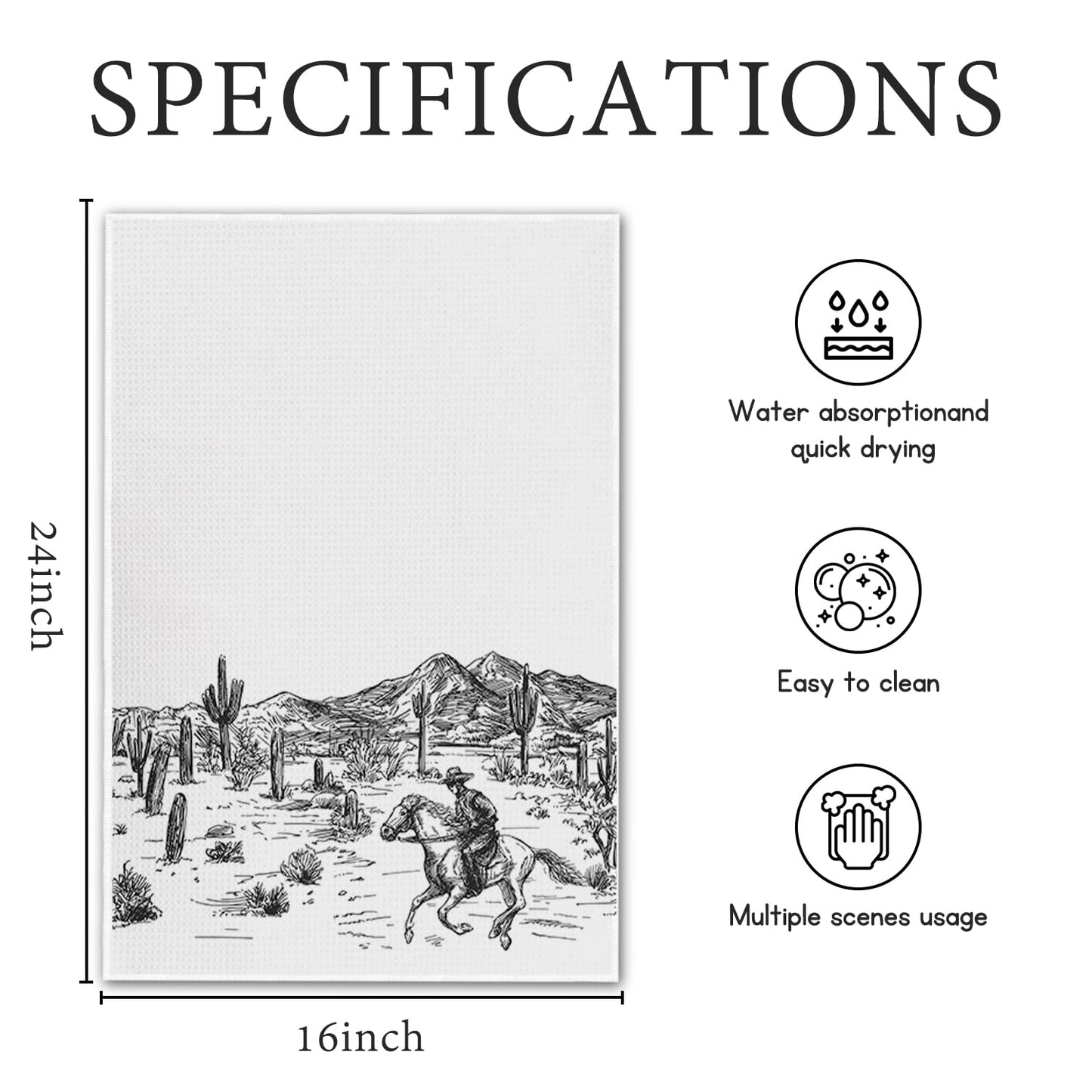 GICHUGI Western Cowboy Kitchen Towels Set - Vintage Riding Horse Cowboy Dish Towels for Kitchen Bathroom, Tea Hand Towels, Rustic Western Gifts, Set of 4 (16x24)