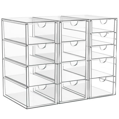 Acrylic Makeup Organizer with 13 Drawers, Bathroom Counter Organizer, Acrylic Organizers, Desk Organizer, Office Supplies, Storage Drawers for Cosmetic, Pencil, Coffee, etc 3 Pack