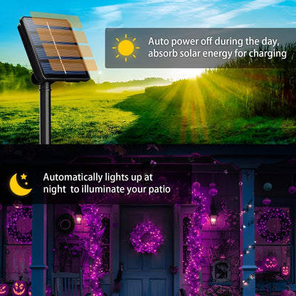 SyouHome 6-Pack Solar String Lights, 600 LED Extra-Long 236Ft Solar Halloween Lights Outdoor Waterproof, 8 Modes Led Halloween Light for Garden, Patio, Wedding(Purple & Orange)