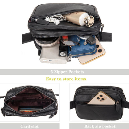 Fanny Packs for Women, Leather Vegan Belt Bag Crossbody Waist Bag Adjustable Strap, Large Fashion Everywhere Belt Bag, Black
