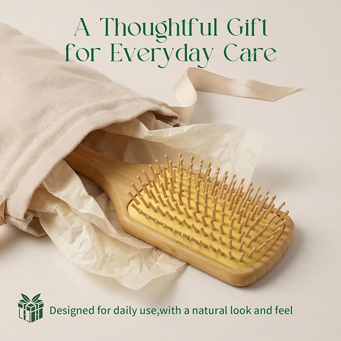 Onedor Bamboo Hair Brush Natural Wooden Paddle Hairbrush with Bamboo Bristles for Detangling and Scalp Massage for Women & Men Suitable for Straight Curly Thick or Thin Hair (Paddle)