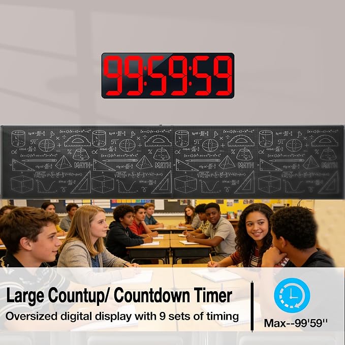 Large Digital Timer Wall Clock with Remote Control, 17.2" Count Down Up Digital Timer LED Display Auto DST Big Digital Clock for Bedroom Kitchen Living Room Office Gym Home Decor