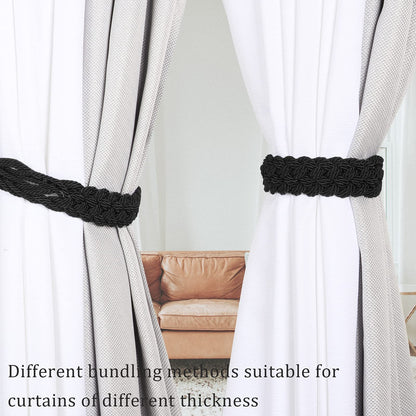 BEL AVENIR Curtain Tiebacks Ropes Hand-Woven Weave Braid Ties Handmade Home Office Decorative Holdbacks with 2 Metal Screw Hooks (Black)