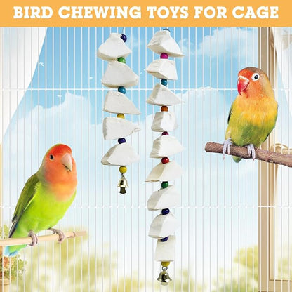 BNOSDM Bird Toys with Cuttlebone 4 Pack Hanging Cuttle Bone Chew Toys Natural Bird Beak Grinding Stone Parakeet Calcium Toys Bird Cage Accessories for Budgies Cockatiels Lovebirds Conures Parrots (9)