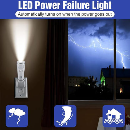 Enhon 3 Pack 4 in 1 LED Emergency Lights for Home Power Failure, Rechargeable Plug in Flashlight Motion Sensor Night Light, Automatic Turn On Power Outage Light for Home Hurricane Supplies (White)
