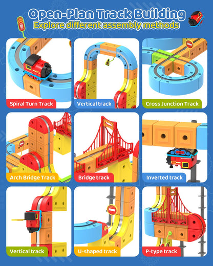 YAZ&OUZ Electric Train Set for Kids Ages 4-12, Magnetic Train Set, 3D Gravity-Defying Train Tracks, Magnetic Track Car Toys Kids Train Set, STEM Educational Building Toddler Train Set (2Train)