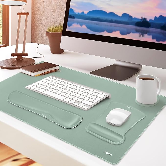 MOSISO Keyboard Mouse Pad Set, Large Gaming Mousepad&Keyboard Wrist Rest&Mouse Wrist Rest&Coaster, Ergonomic Non-Slip Mousepad&Easy Typing Cushion with Memory Foam for Home Office, Antique Green