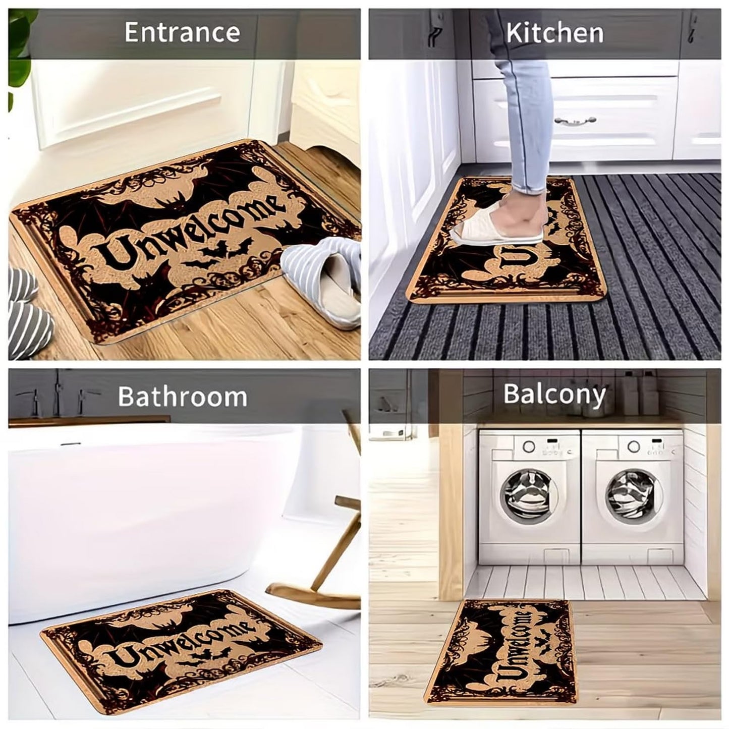 GRITOSE 19 * 31inch Halloween Door Mat Cashmere Unwelcome Design Door Mat with Bat Designs Doormats for Festival Party Front Spooky Decor Halloween Home Gothic Supplies