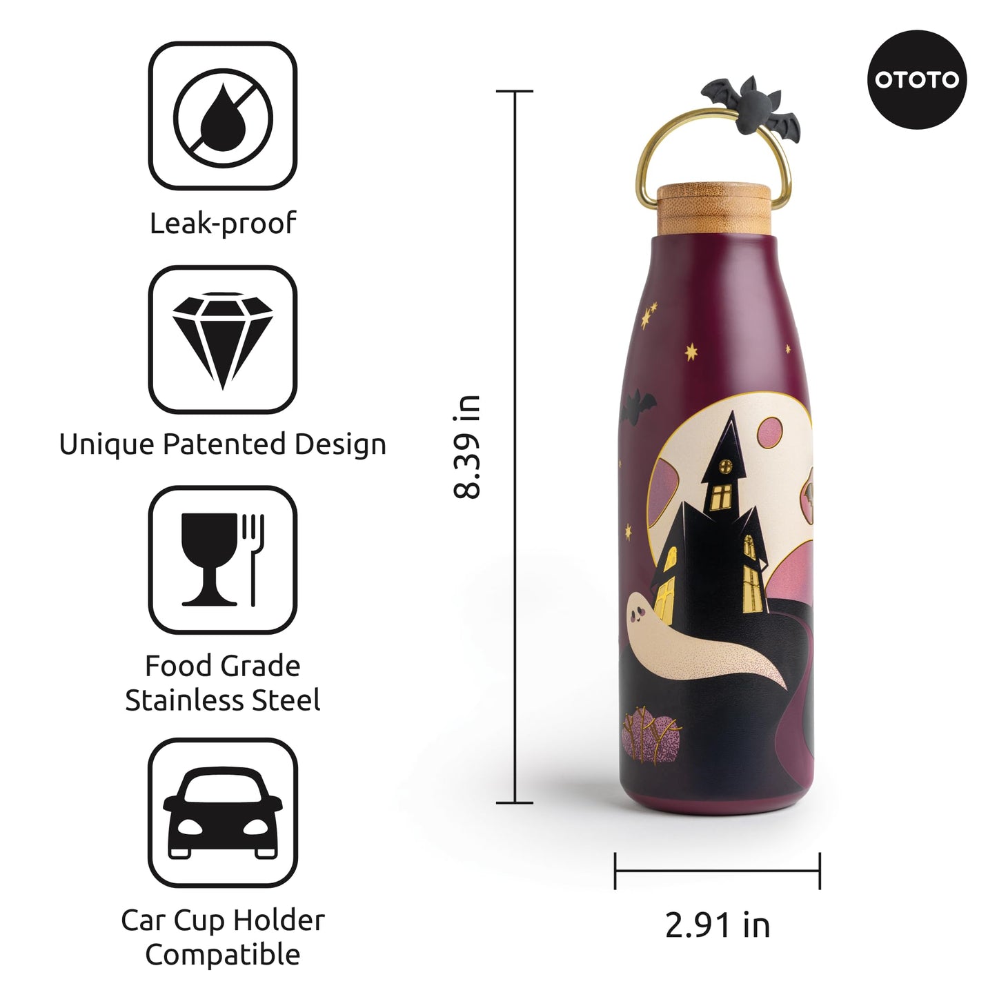 OTOTO Spooky Bootle - Halloween, Halloween Tumbler, Accessories, Insulated Water Bottle, Stainless Steel, Cute Water Bottle, Leak Proof Water Bottles, Spooky, Witchy, Goth Gifts, 18oz.