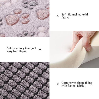 BVAGSS Reversible Dog Crate Pad, Memory Foam Pet Bed Mat, Soft Warm Machine Washable Sleeping Kennel Mattress for Small Medium Dogs XH079 (21''x13''x1.6'',Grey Paw)