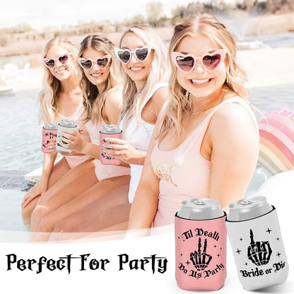 CiyvoLyeen 12PCS Bride or Die Bachelorette Can Coolers, Gothic Till Death Do Us Party Can Sleeves for Bridal Shower, Reusable Beer Bottle & Soda Holders