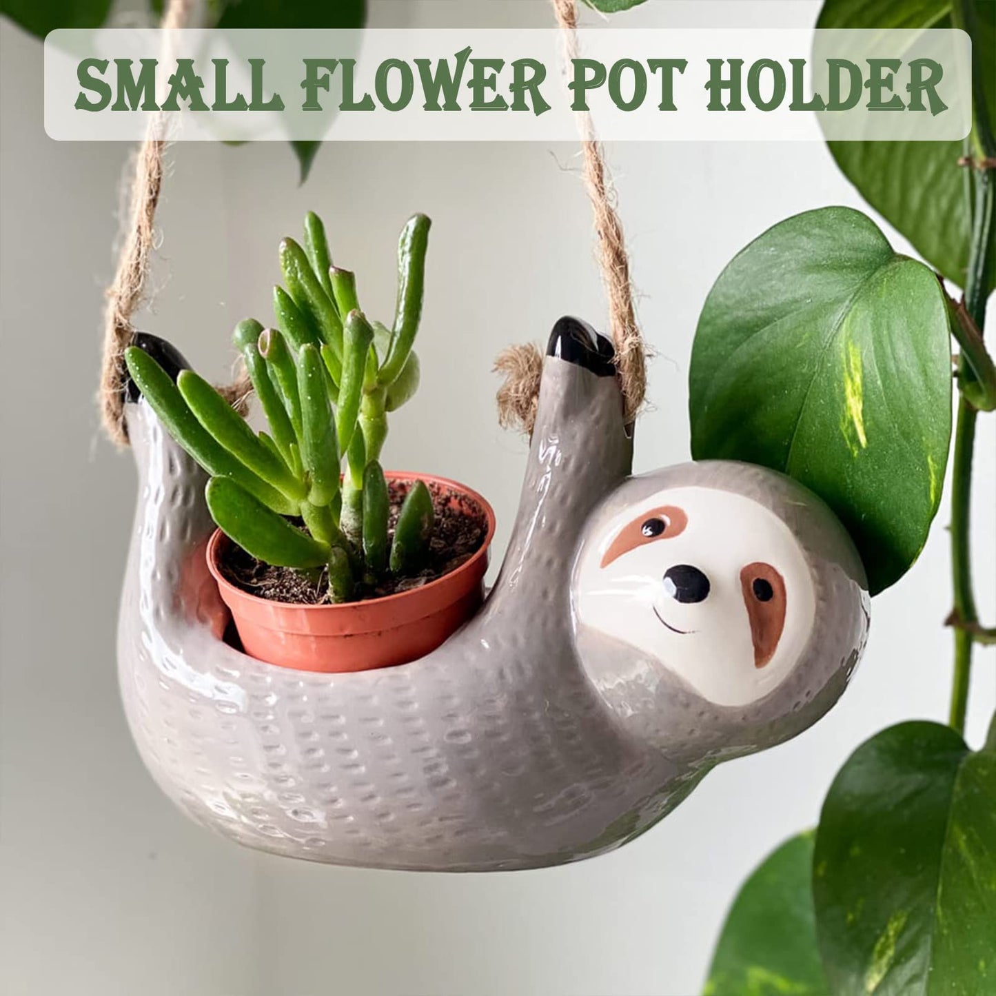 AIPOGOOIN Sloth Hanging Planters for Indoor Outdoor Plants Cute Succulent Pots Ceramic Plant Holder Gifts for Plant Lovers Women Gardeners Mom Gardening Gifts