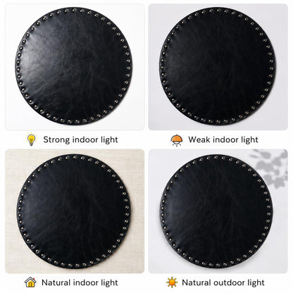 FAVE Black Faux Leather Placemats 13.78Inches Round Placemat Set of 2 Heat Resistant Place Mats for Kitchen Table Wipeable Fall Placemats Table Mats with Rivets High Texture Placemat (Black)