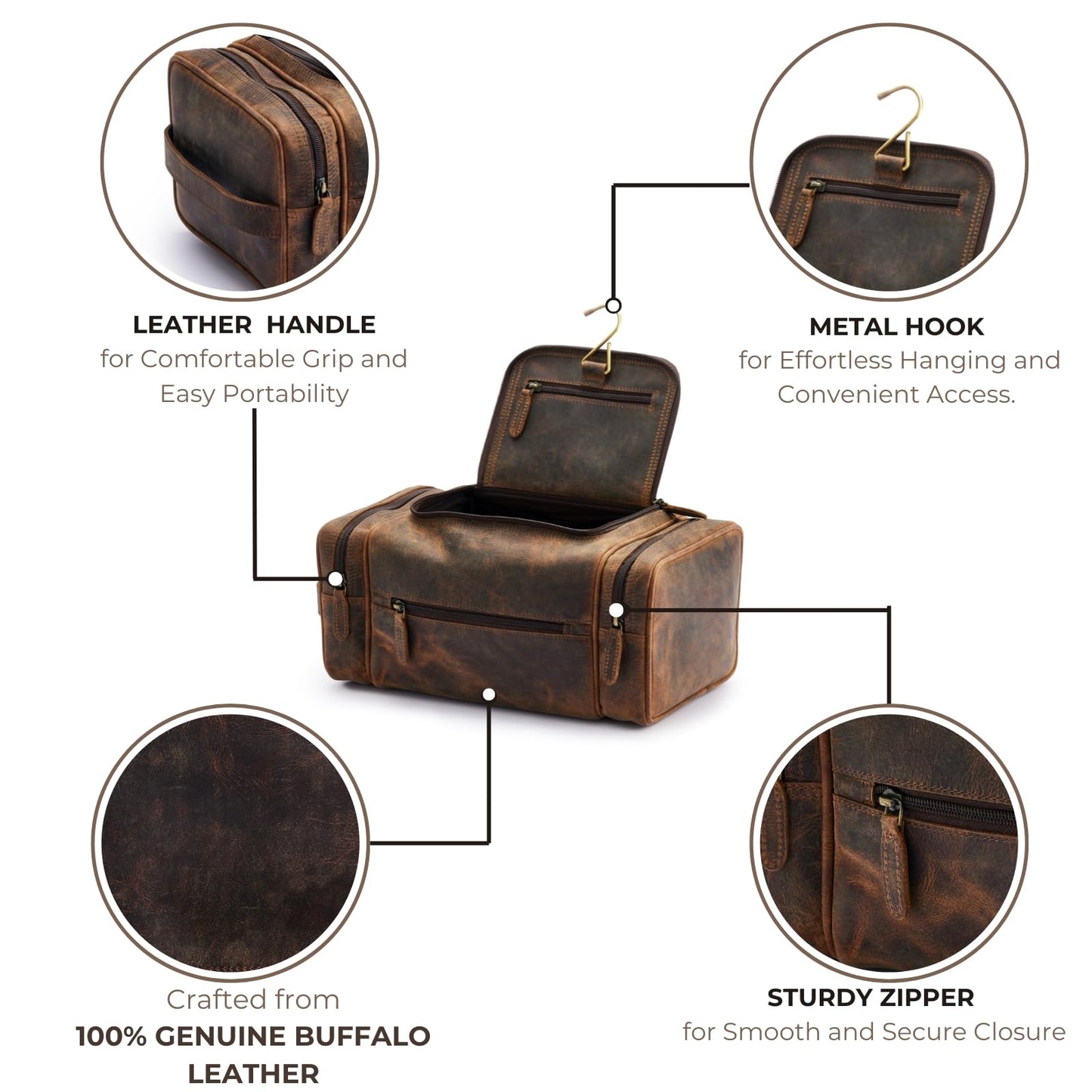NomadCraftsCo. Extra Large Leather Toiletry Bag for Men - Premium Leather Men's Toiletry Bag for Travel, Dopp Kit, Pouch, Large Travel Organizer