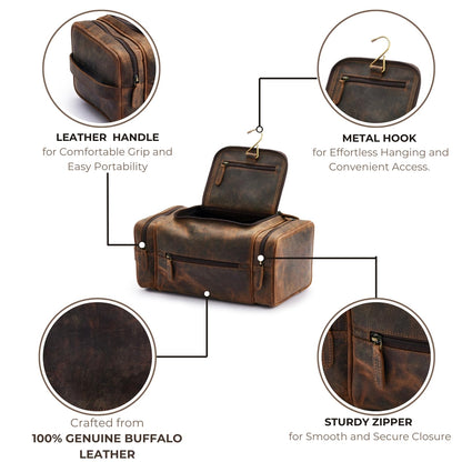 NomadCraftsCo. Extra Large Leather Toiletry Bag for Men - Premium Leather Men's Toiletry Bag for Travel, Dopp Kit, Pouch, Large Travel Organizer