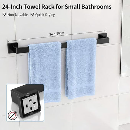 Gypie 10-Piece Bathroom Accessories Set 24In Towel Racks for Bathroom Wall Mounted Stainless Steel Large Family Modern Matte Black