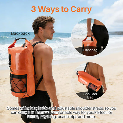 MISS ENLEN Waterproof Dry Bag 500D PVC Roll Top Dry Sack with 3 Carrying Ways, Lightweight Waterproof Bag for Kayaking, Swimming, Boating, Paddle Boarding, Hiking, Beachg (Orange, 27L)